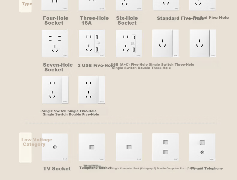CHNT Switch Socket No-Paint Cream Style Large Panel Socket Faceplate Concealed X1M One-Gang Two-Way Control Phantom Silver Gray 43