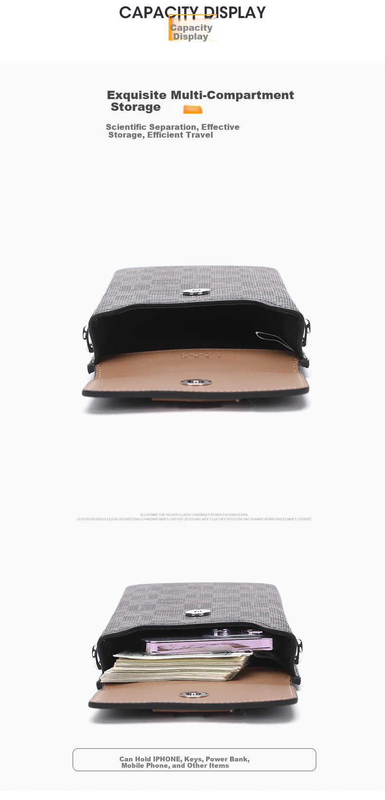 ELLE HOMME Fashion Single Shoulder Crossbody Bag Trendy PVC Leather Phone Bag Casual Unisex Small Shoulder Bag 3031 Dark Coffee 5