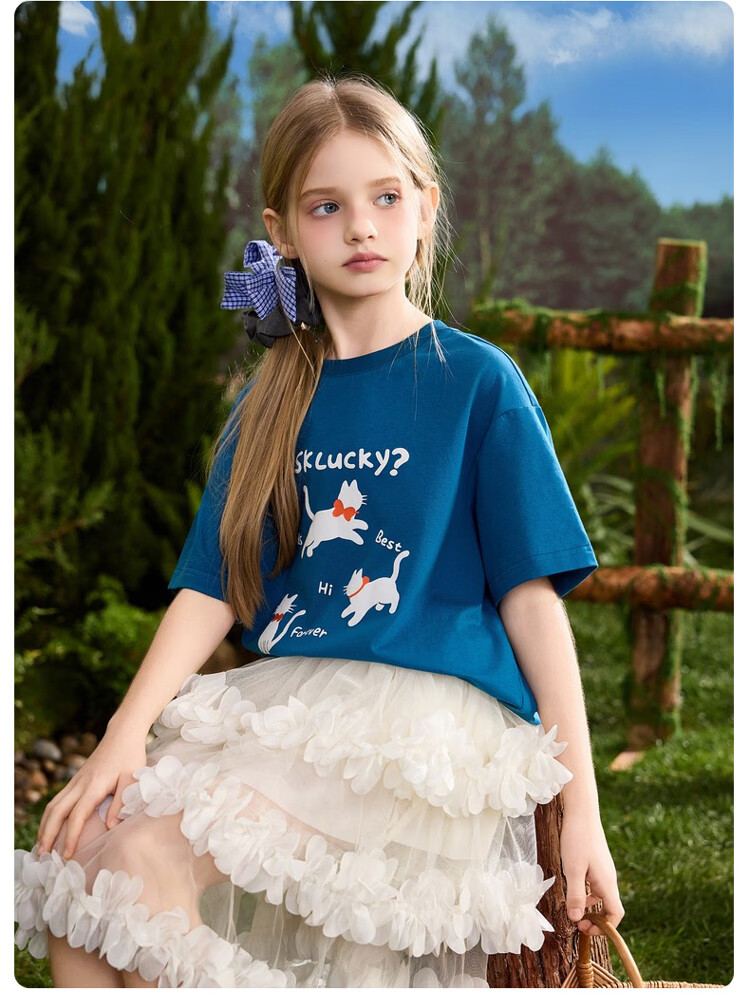 ASK JUNIOR Kids Short Sleeve T-Shirt 2026 Summer Boys and Girls Round Neck Breathable Top Blue 140 15