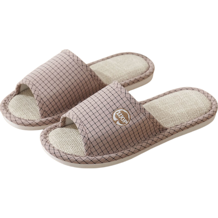 Huamei Jianbu Linen Slippers Home Indoor Non-Slip All-Season Sweat-Absorbing Breathable Cotton Linen Slippers HM6106 Light Brown Size 44-45
