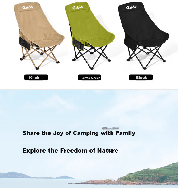 Gosoo Outdoor Folding Chair High Back Moon Chair Camping Chair with Backrest Portable Nap Folding Recliner Beach Chair 20