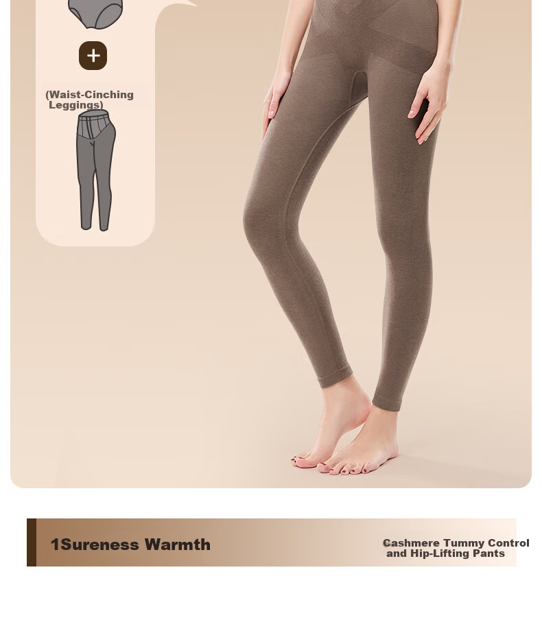 GRACEWELL High-Waist Autumn Winter Women's Cashmere Thermal Shaping Seamless Heat Retention Tummy Control Hip Lift Slim Fit Leggings Coffee XL 8