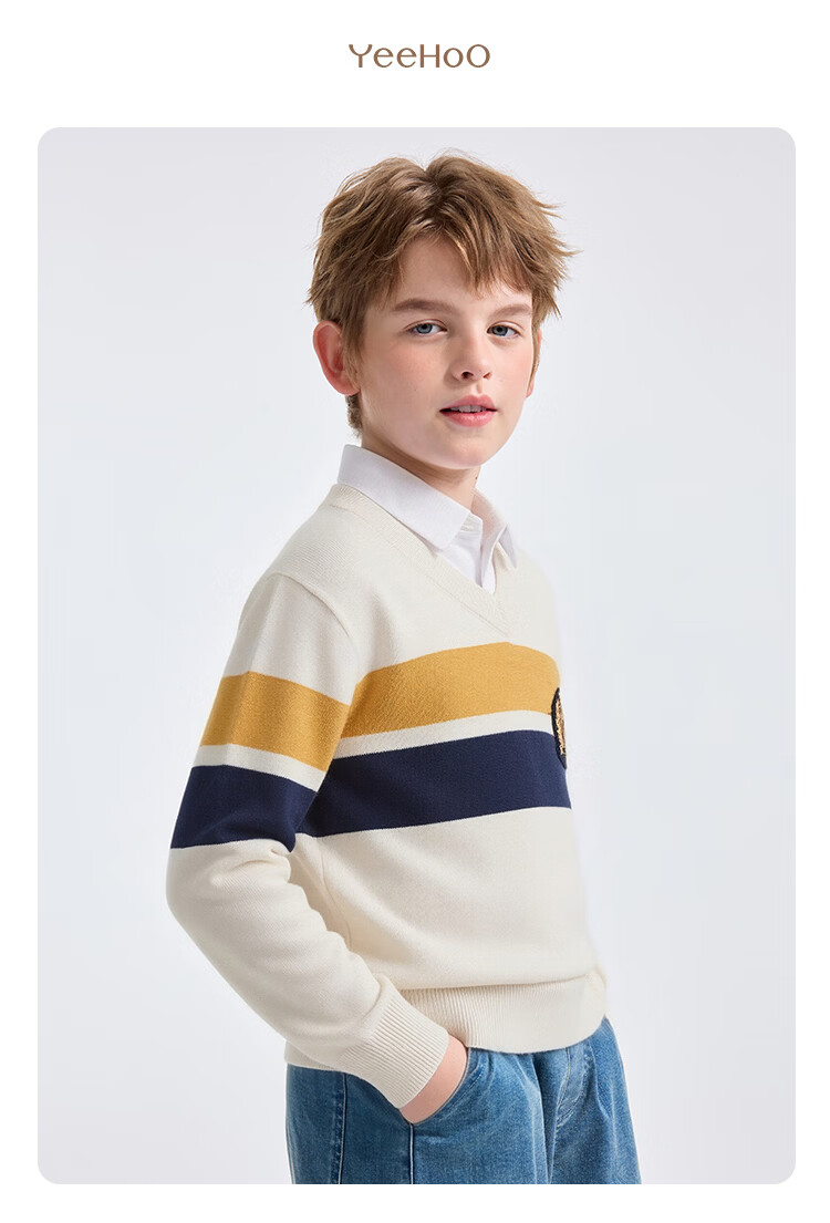 YEEHOO Boys Wool Blend Knit Sweater Children's Pullover School Style Spring Top Blue Green 140cm 16