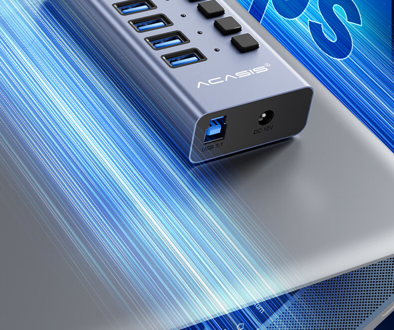 Acasis USB 3.1 Hub, 7-Port Expansion Dock, Independent Control Hub, Individual Switch Expansion Adapter, Compatible with Apple Mac Laptops, Expansion Dock HS-707MG 10Gbps 3
