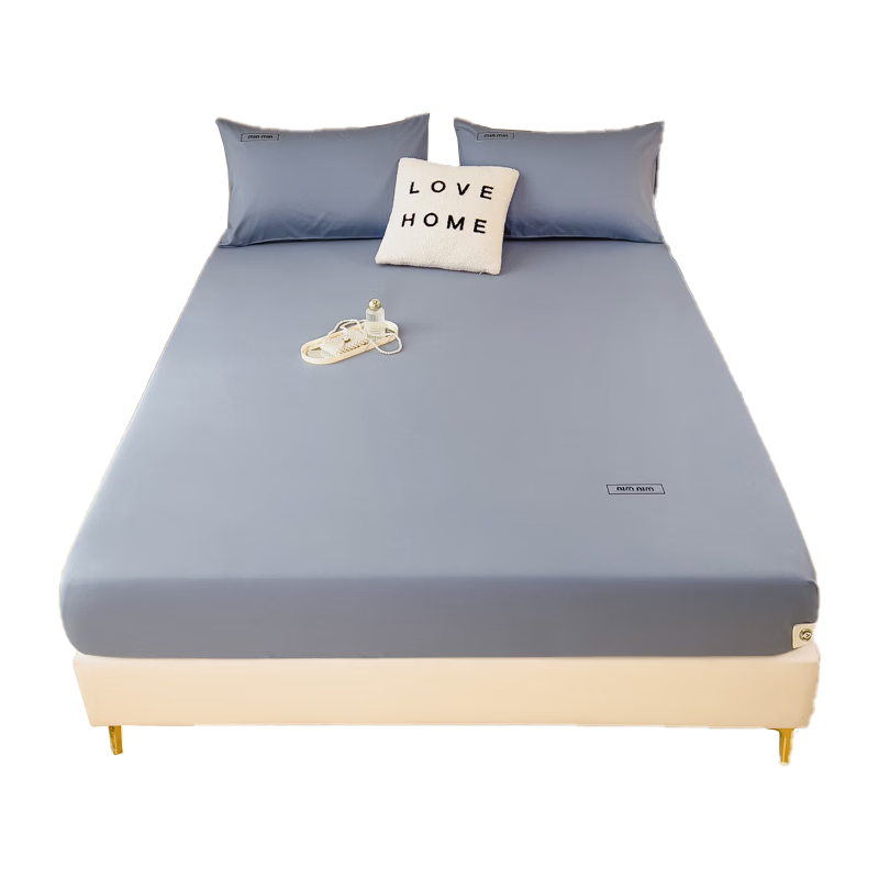 MUJI A-Class Cotton Embroidered Fitted Sheet Single Piece Pure Cotton Mattress Protector Full Coverage Bed Sheet 150*200cm Blue