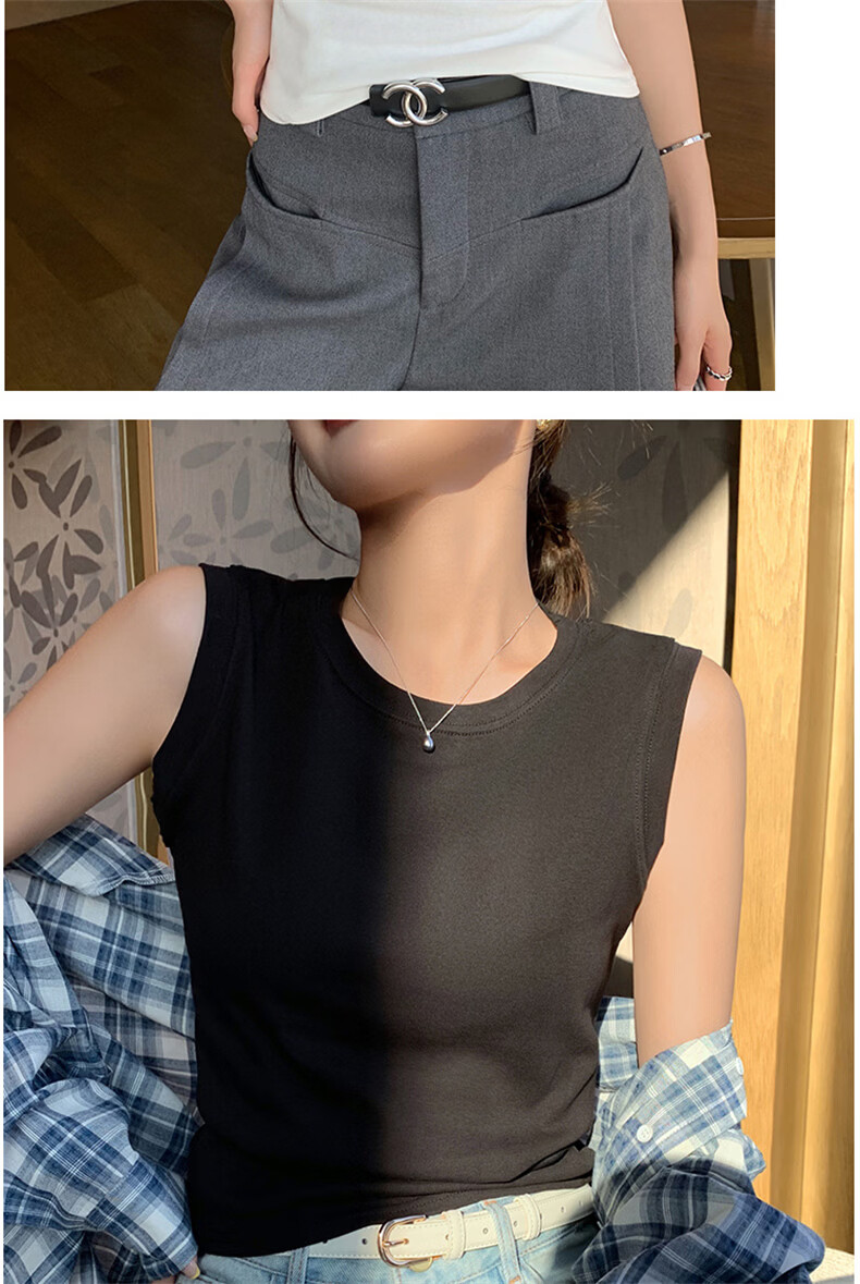 Langsha White Vest Tank Top for Women Spring Summer New Sleeveless Round Neck Camisole with Side Coverage 12