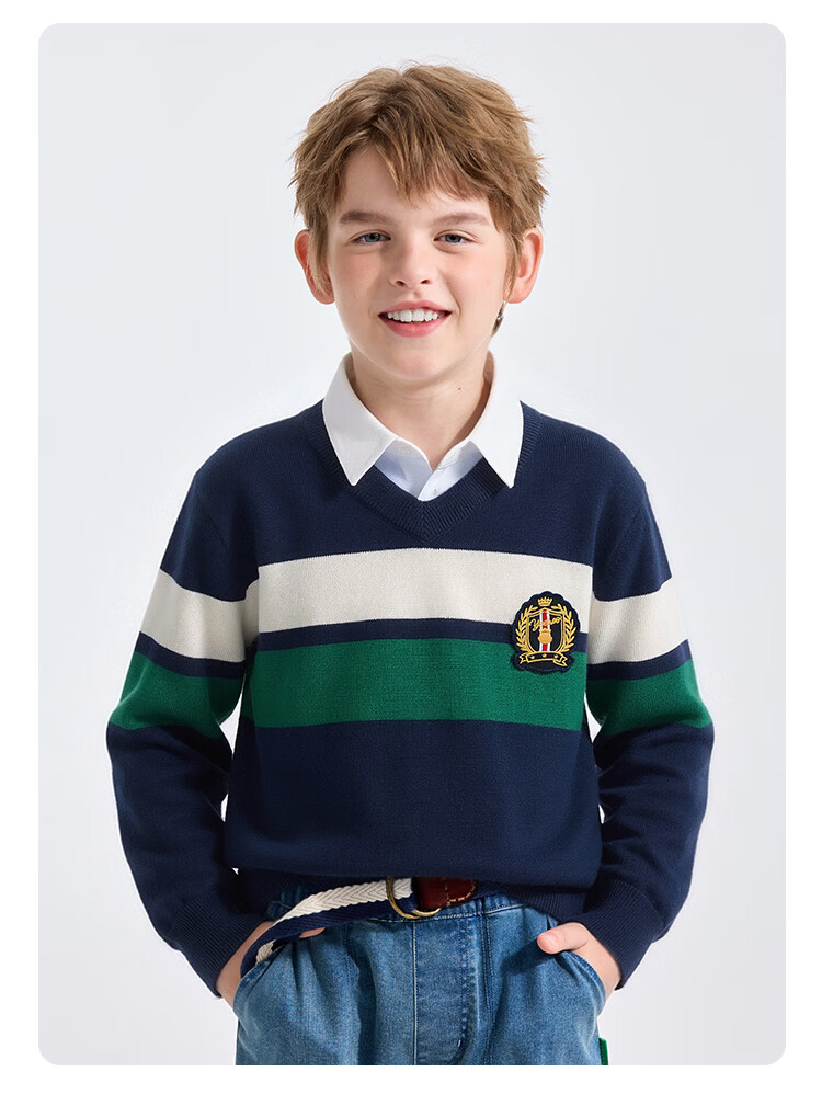 YEEHOO Boys Wool Blend Knit Sweater Children's Pullover School Style Spring Top Blue Green 140cm 10