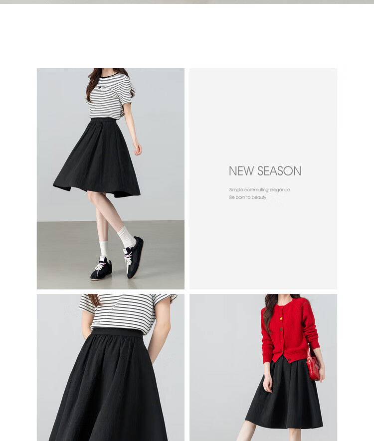 Shangdu Bira Petite Pear-Shaped Slimming Pleated A-Line Skirt for Women Spring Summer Casual Mid-Length Skirt 20