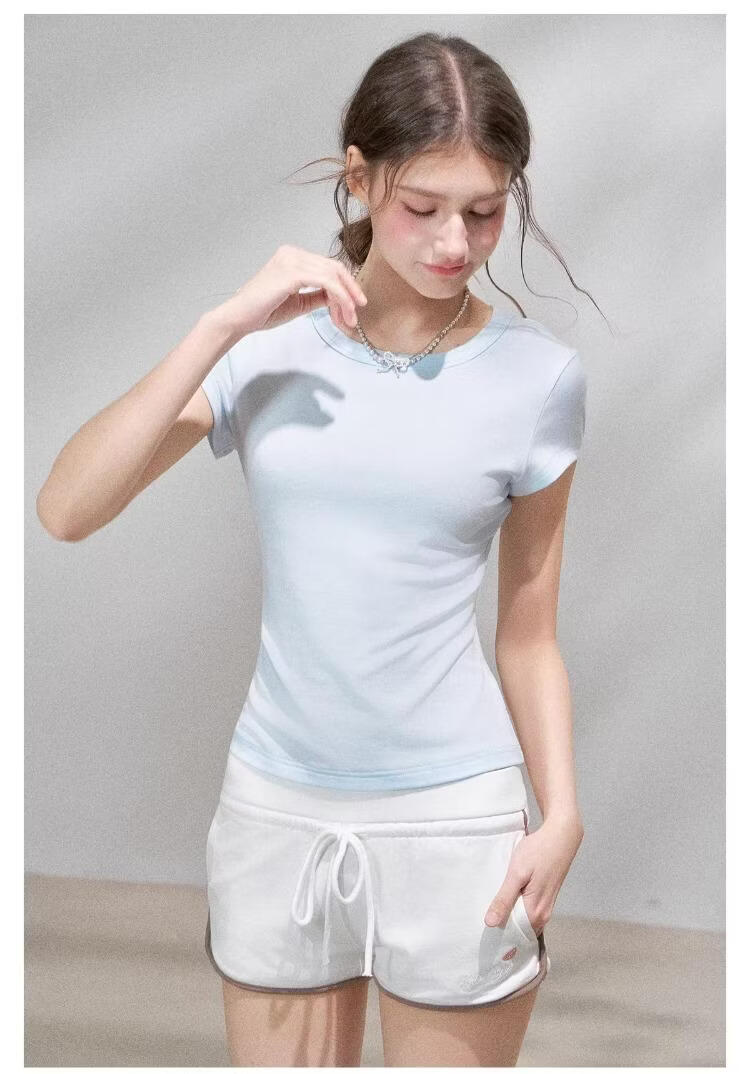 ICH MODE Lyocell Slim Fit Short Sleeve T-Shirt Women Skin-Friendly Cooling Flutter Sleeve Slimming Top Blue L 18