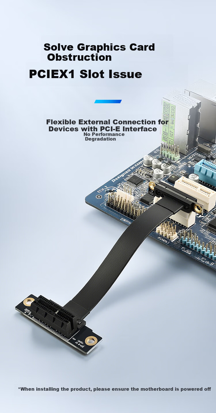 NVV PCI-E Extension Cable PCIe X1 3.0 Network Card Sound Card USB NVME Expansion Adapter 10cm Black 90-Degree Right Angle 2