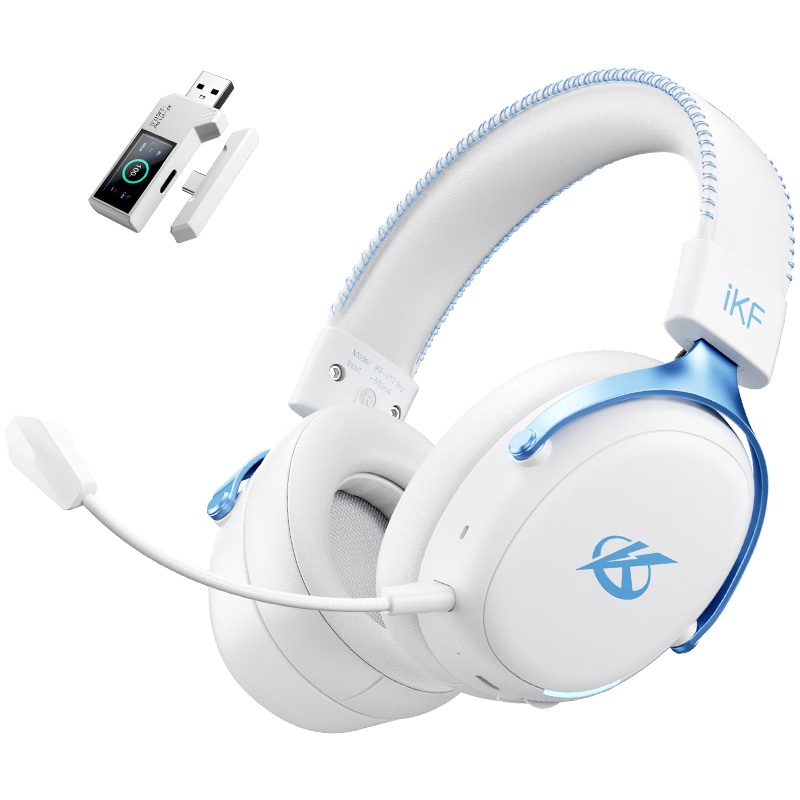 IKF V11 Pro 2.0 Four-Mode Wireless Gaming Headset Over-Ear Bluetooth 2.4G FPS 7.1 Surround Sound Delta Driver White Blue