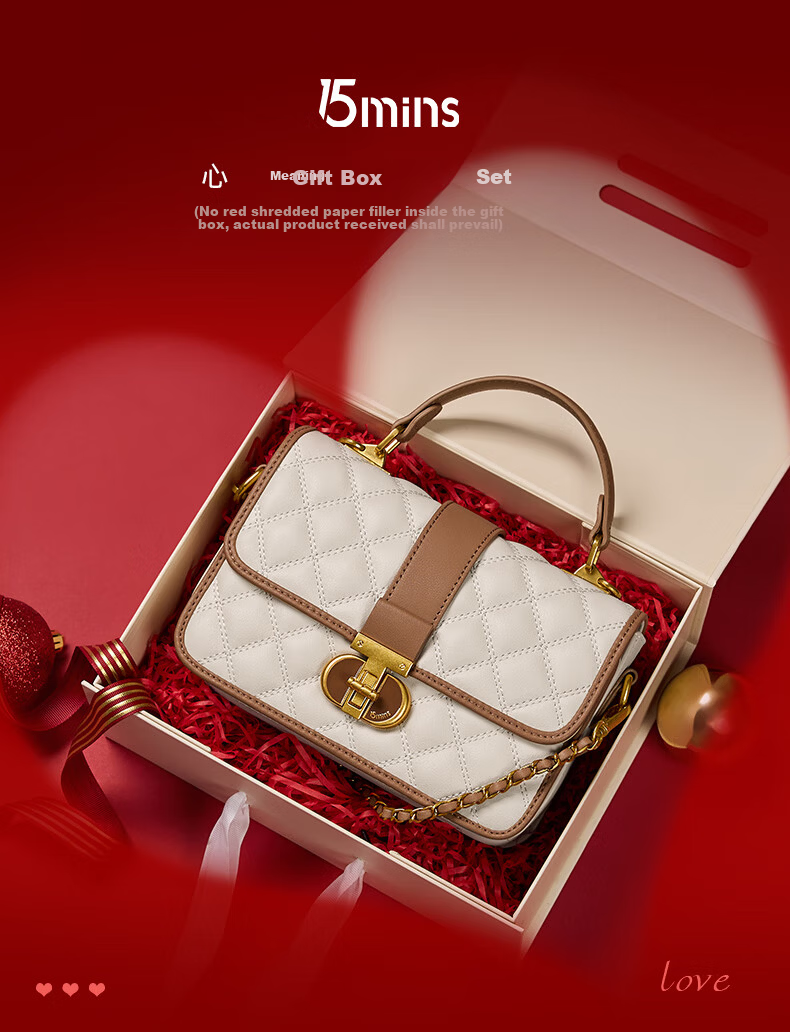15MINS Women's Bag 2026 New Luxury Brand Quilted Chain Handbag Shoulder Bag Birthday Gift 1