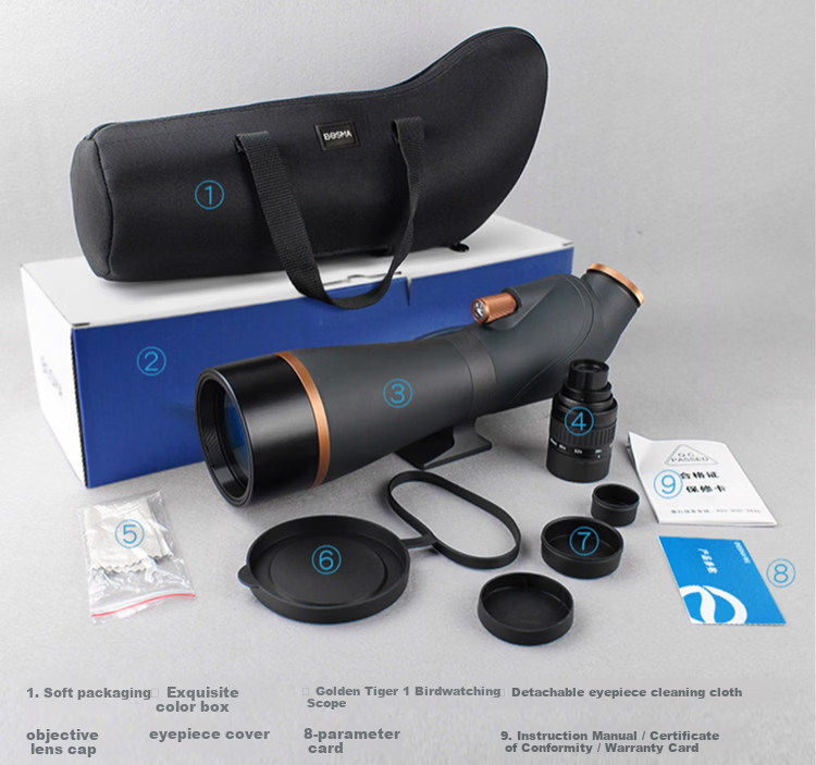 BOSMA Golden Tiger 2nd Generation 20-60X80ED Monocular Telescope High-Power HD Dual-Use 60X Low-Light Night Vision Birdwatching 9