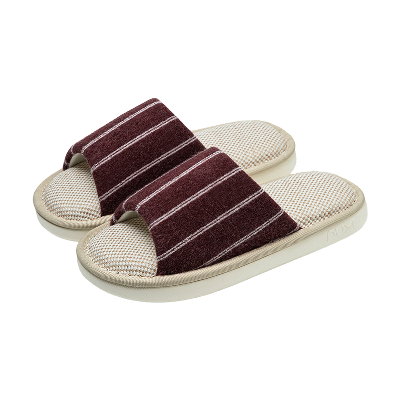 Puxiya Linen Slippers Women Home Spring Summer EVA Thick Sole Non-slip Odor-resistant Breathable Cotton Linen Slippers Men Wine Red Size 38-39