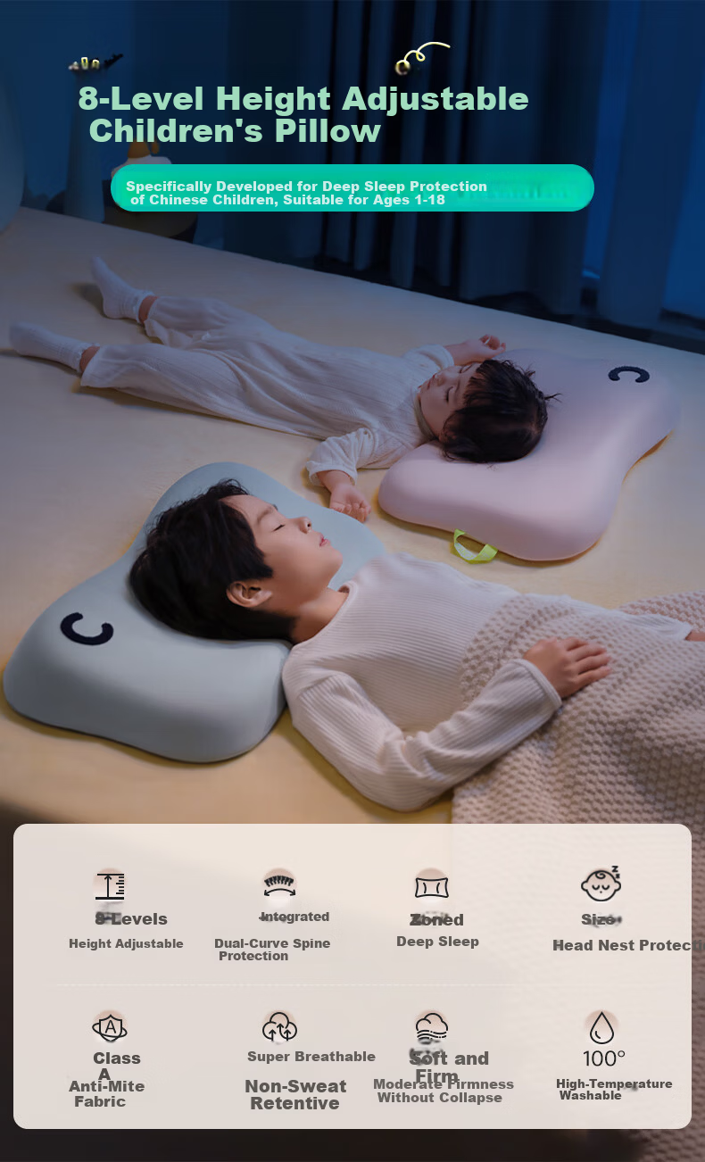 CORY Children's Pillow Baby Infant Student Washable Breathable Silicone Pillow 2.5CM - Blue (Ages 1-12) 1