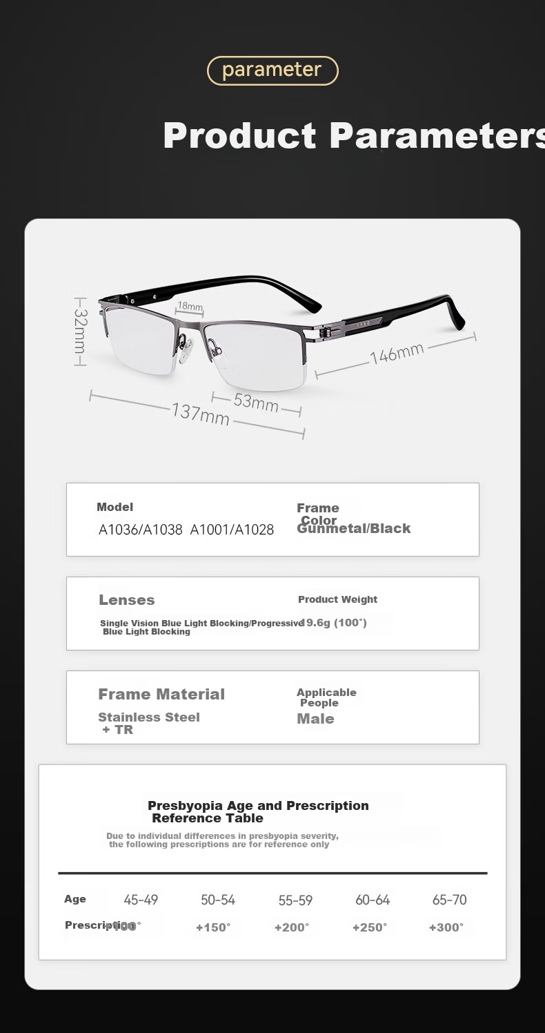 ARNO Focus On Your Eyes Anti-Blue Light Reading Glasses Men Women German Imported Fashion Ultra-Light High-Definition Presbyopia Glasses A1036 100 Degree 5
