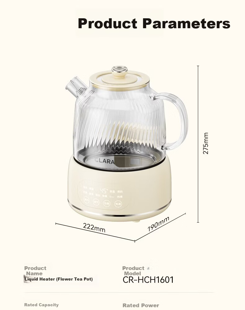 CLARA Glass Health Kettle 1L Temperature Control Tea Maker Electric Kettle for Office and Home (Standard Version) 19