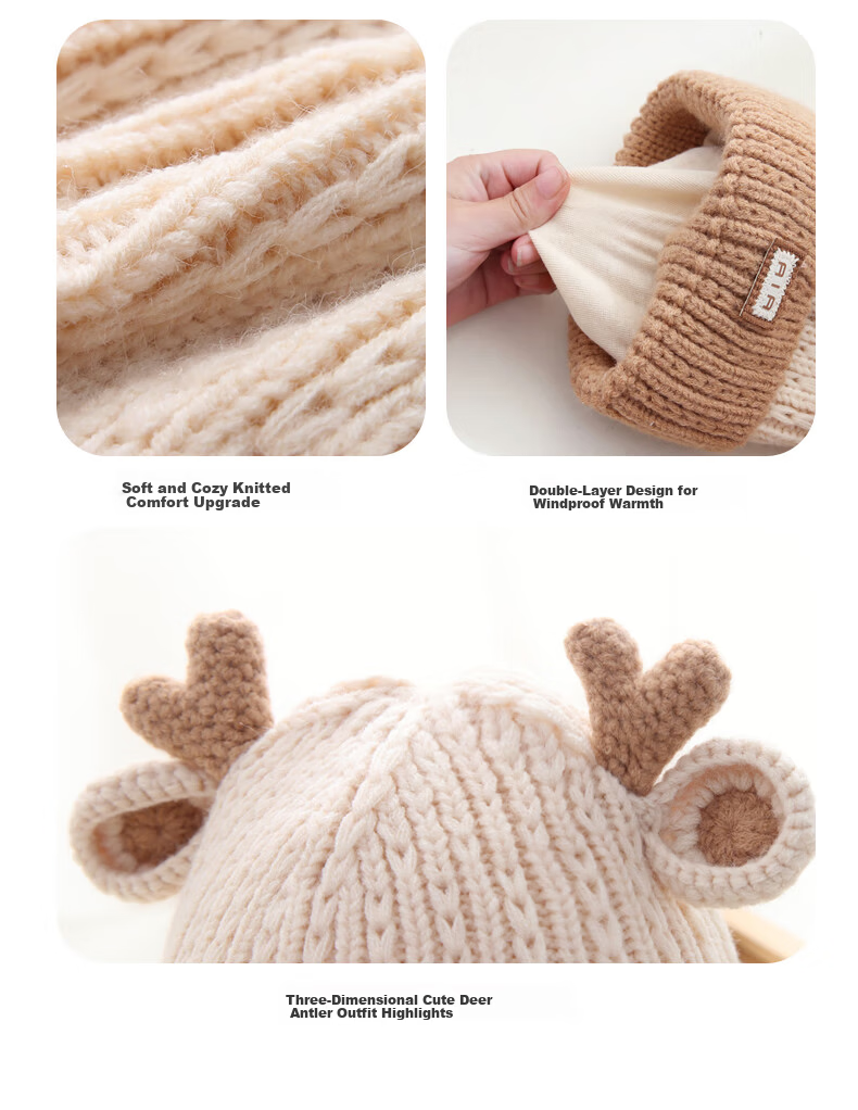 Benaxi Baby Hat Autumn Winter Children's Red Boys Girls Scarf Infant Cute Ear Protection Thickened Warm Knitted Hat 7