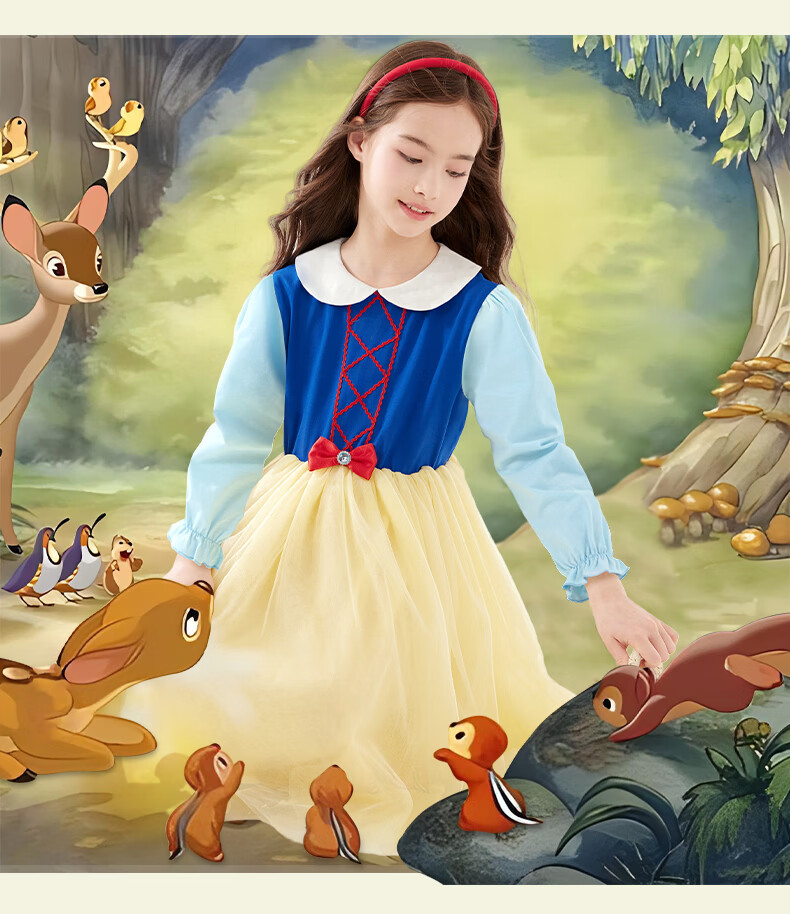 Disney Girls Dress Children's Skirt Spring Summer New Snow White Mesh Long Dress for Older Kids Q069S Snow White 150 4