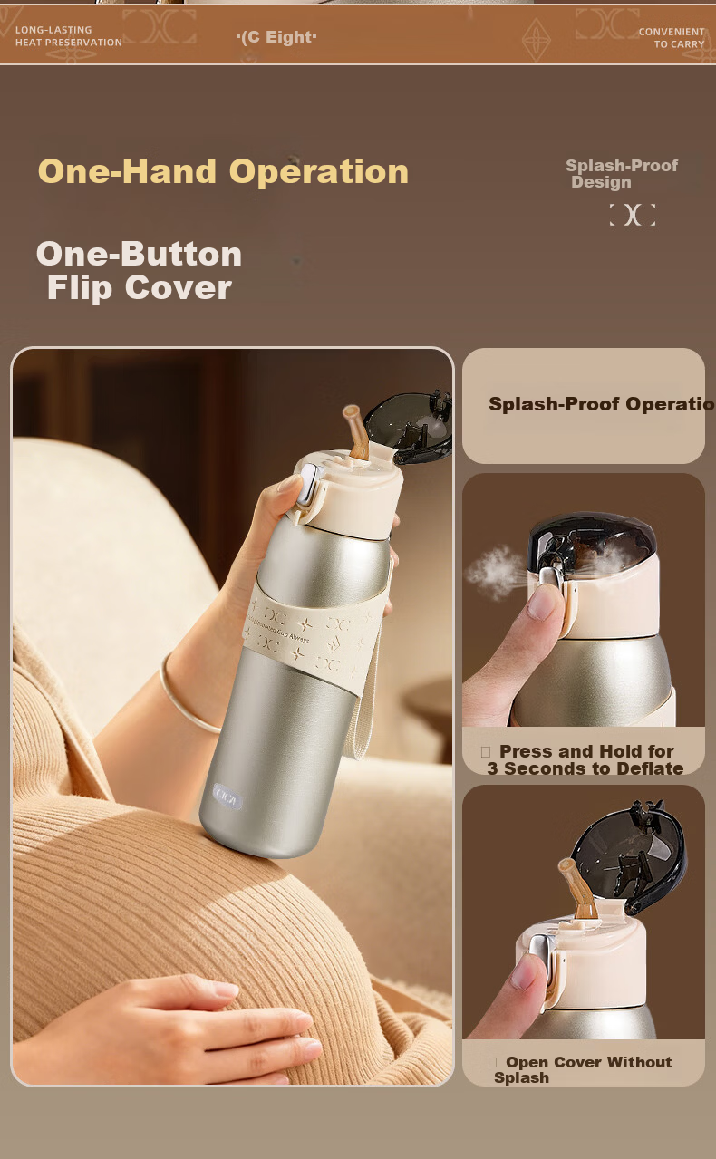 Cica Straw Insulated Water Bottle for Women High-Value Maternity Drinking Cup Adult 316 Stainless Steel 2025 12