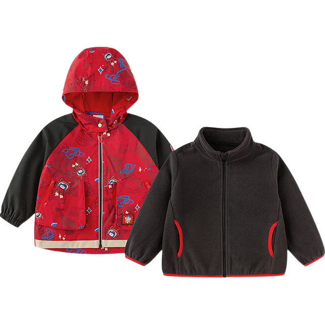 BALABALA Kids Boys' 2025 Autumn Winter Fleece Warmth Lunar New Year Two-Piece Set Three-Proof Anti-Static Thickened Jacket