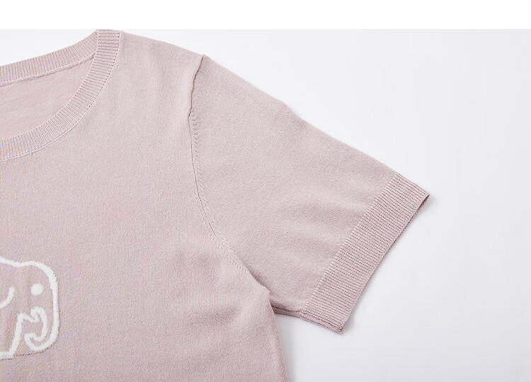 Demana [Elephant Roaming] Summer Elegant Round Neck Color-Block Jacquard Slimming Short Sleeve Knit Top for Women 17