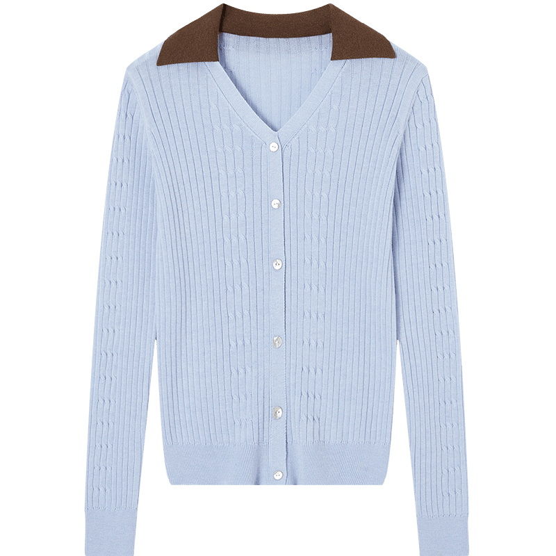 Demana [with Fluffy Tencel] Spring Elegant V-Neck Contrast Color Cable Knit Soft Stretch Women's Sweater