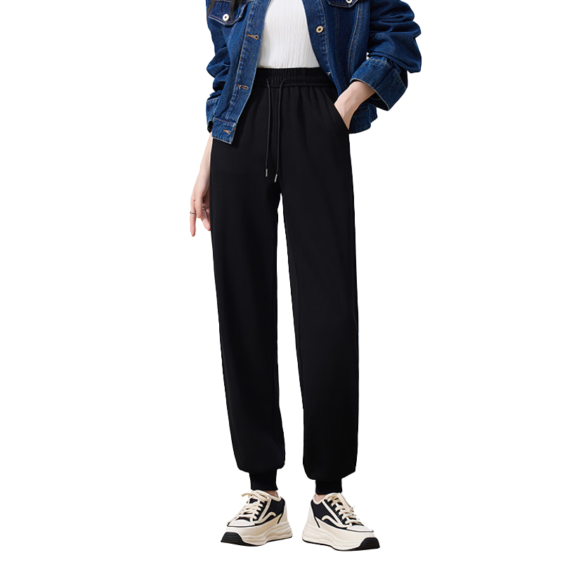 LangSha Women's Pure Cotton Wide-Leg Pants, Spring And Autumn 2025, Petite Women's Sweatpants, High-Waisted Loose Harem Casual Trousers, Thin Style