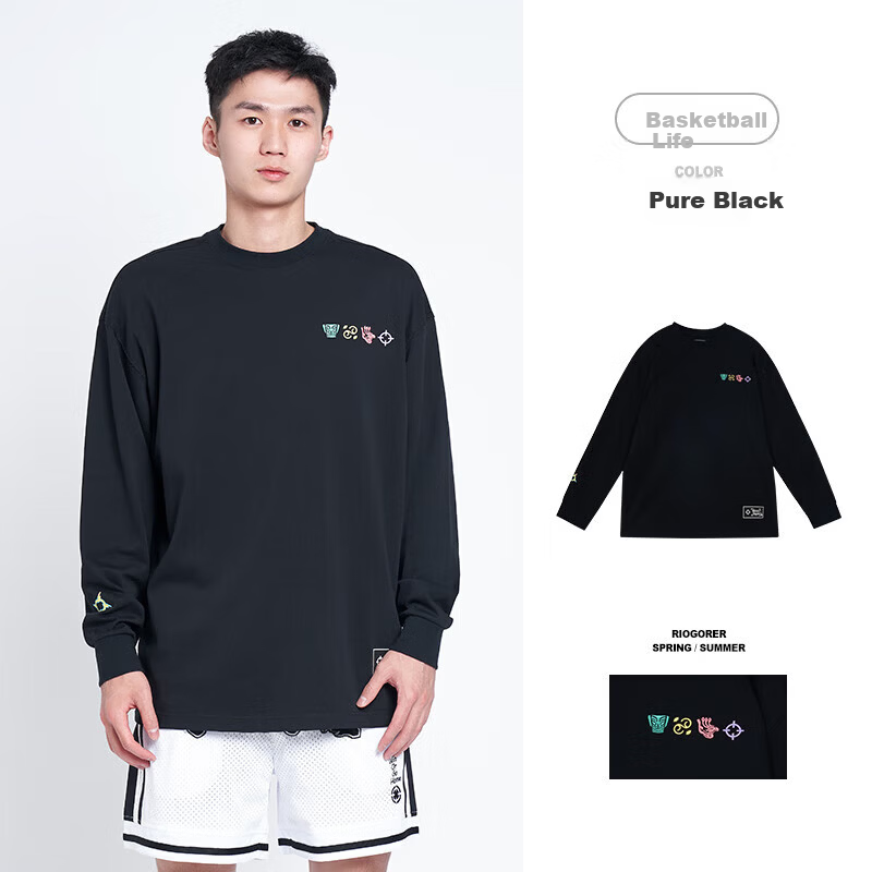 RIGORER Crew Neck Long Sleeve T-Shirt New Autumn Basketball Sports Training Fashion Embroidered Casual Pullover Sweatshirt