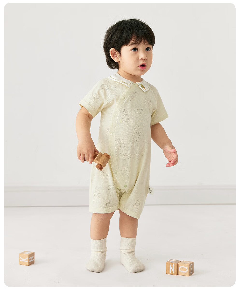 Wismorni Ice Silk Cotton Bamboo Fiber Baby Romper, Thin Breathable Infant Clothing, Short-Sleeve Summer Outfit 13
