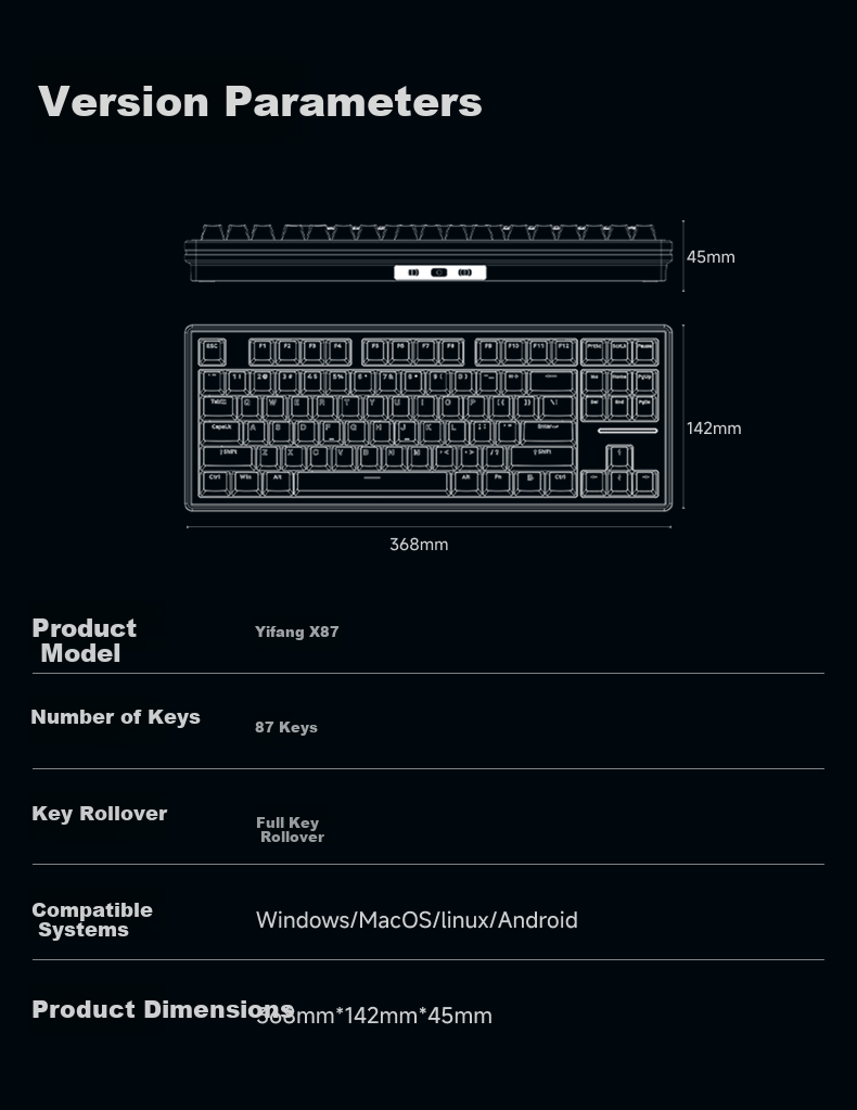 X87 Wireless Mechanical Keyboard with Wired and Bluetooth Tri-Mode, Customizable 5-Layer Filled Side-Engraved High-Value Gaming and Office 87-Key - Black Cloud Moss Switch 18