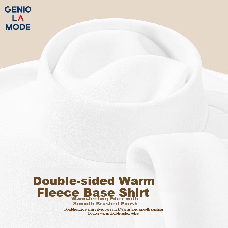 GENIOLAMODE Men's Half Turtleneck Thermal Fleece Lined Double-Sided Long Sleeve Base Layer T-Shirt Autumn Winter White M