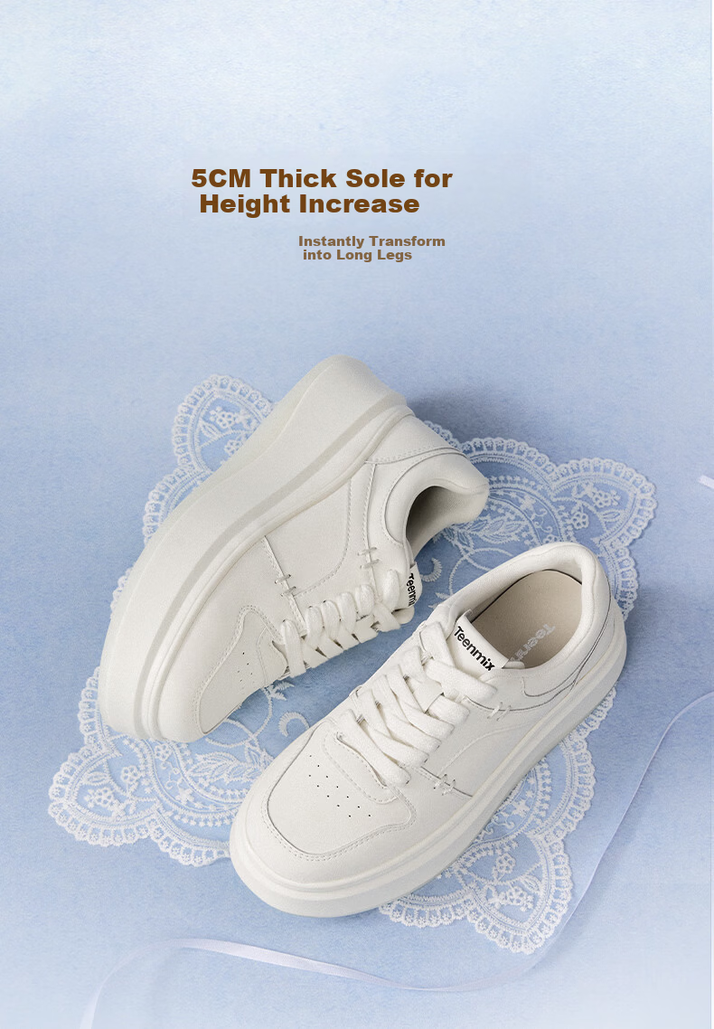 TEENMIX Women's White Casual Shoes Thick Sole Sneakers 2026 Spring New Mall Edition 8