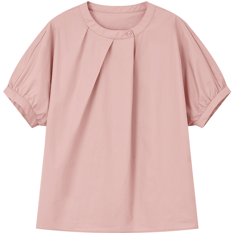Demana [Cloud Share 100 Cotton] Summer Commuter Round Neck Waterdrop Asymmetric Button Loose Slimming Shirt for Women Premium Feel