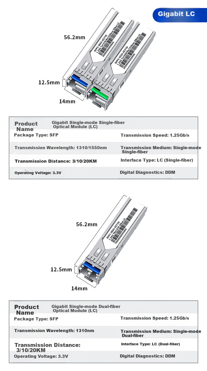 Xiliweishi SC Gigabit Single-Mode Single-Fiber Optical Module SFP10KM SC 1550 1310 Single-Fiber Bidirectional 1.25G Interface 10 Kilometers One Pair SR-SMG201SS 10