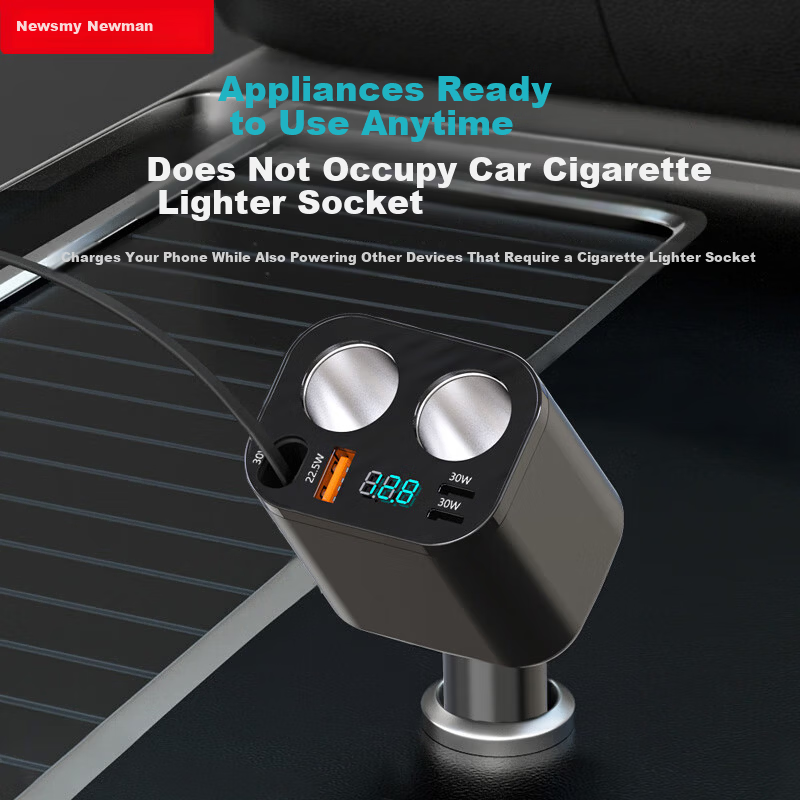 Newsmy Car Charger Cigarette Lighter Adapter with 3-Port PD Fast Charging for Apple iPhone 15/16/17 and Dash Cam Expansion