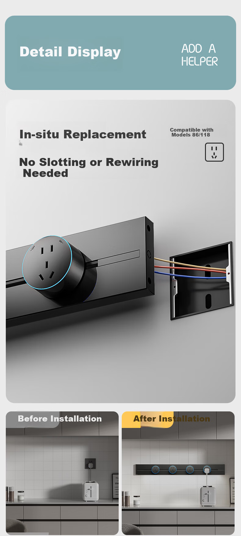 Aodoran Track Socket Surface Mounted Track No Drilling Movable Wall Track Socket 500mm+4 Five-Hole G4 Series Gray 8