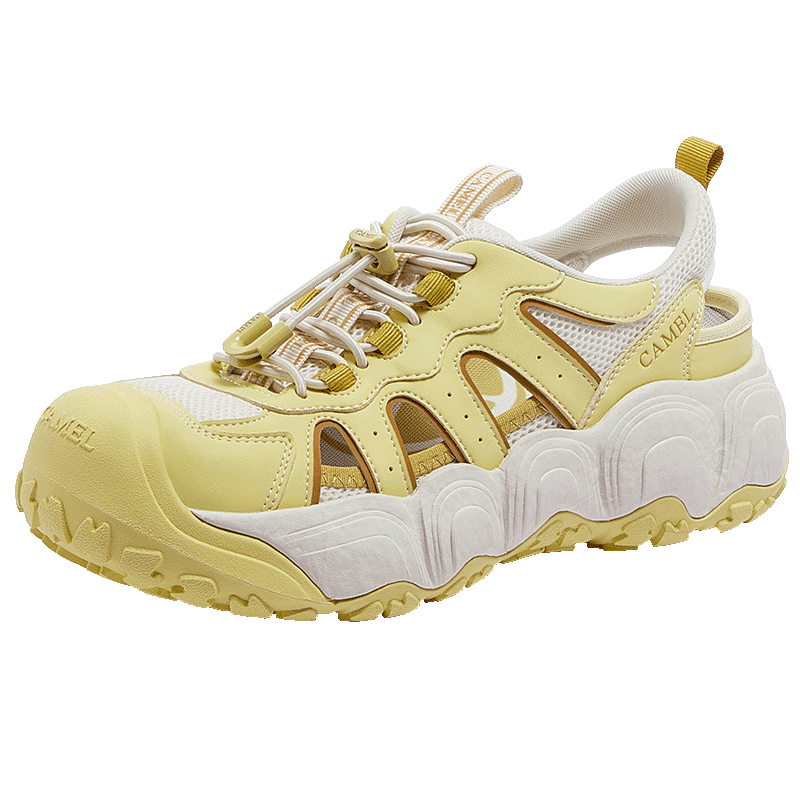CAMEL Lemon Cute Outdoor Women's Hole Shoes Thick Sole Beach Sports Sandals L26M202032 Off-White/Yellow Size 35