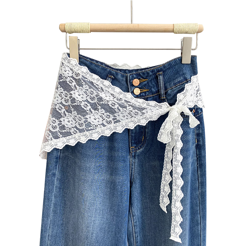Langsha Spring Korean Style Niche Design Lace Trim Layered Mesh Skirt Curtain Atmosphere Tie Waist Apron Skirt