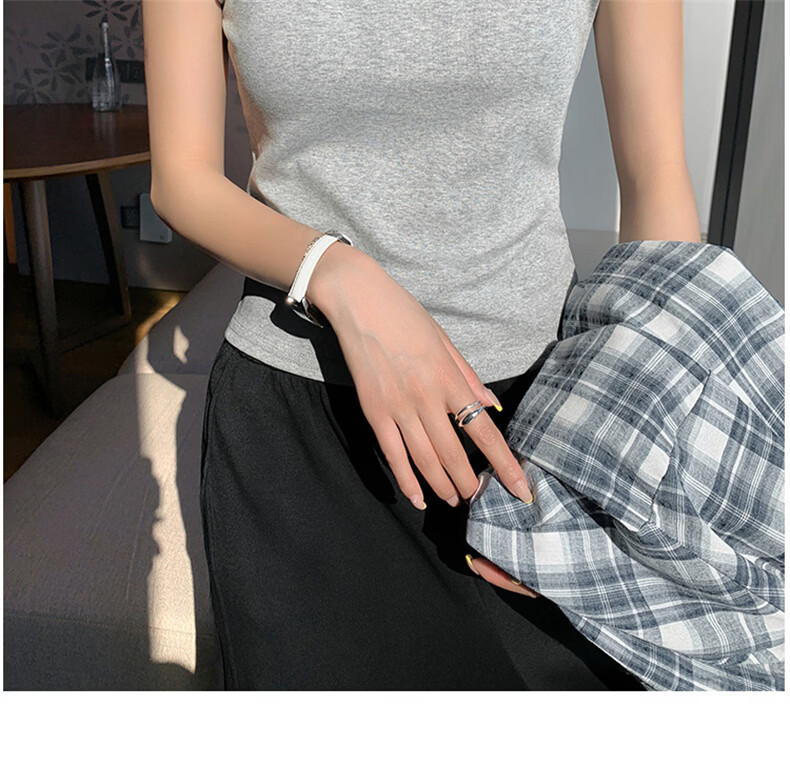 Langsha White Vest Tank Top for Women Spring Summer New Sleeveless Round Neck Camisole with Side Coverage 17