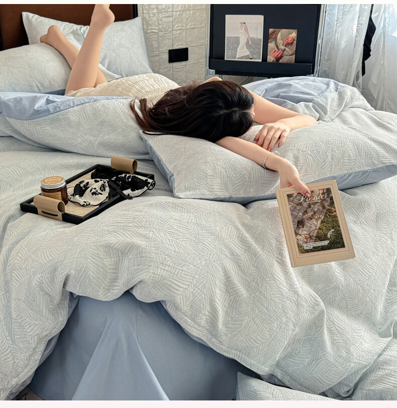 MUJI 100% Cotton Bedding Set 4-Piece Bed Linen Cotton Sheet Duvet Cover 200x230cm for 1.5/1.8m Bed 9