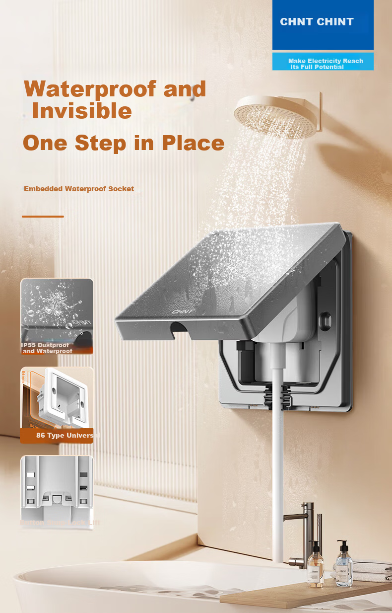 CHNT Waterproof Recessed Socket, 86-Type, Adjustable Depth, Concealed Built-In Socket 1