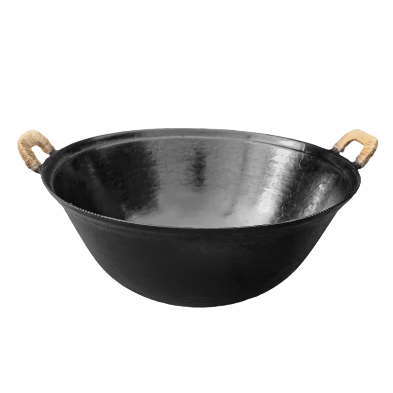 Gosden Cast Iron Wok Double-Handle Traditional Round Bottom Crackle Pattern Large Belly Cast Iron Pan 38cm