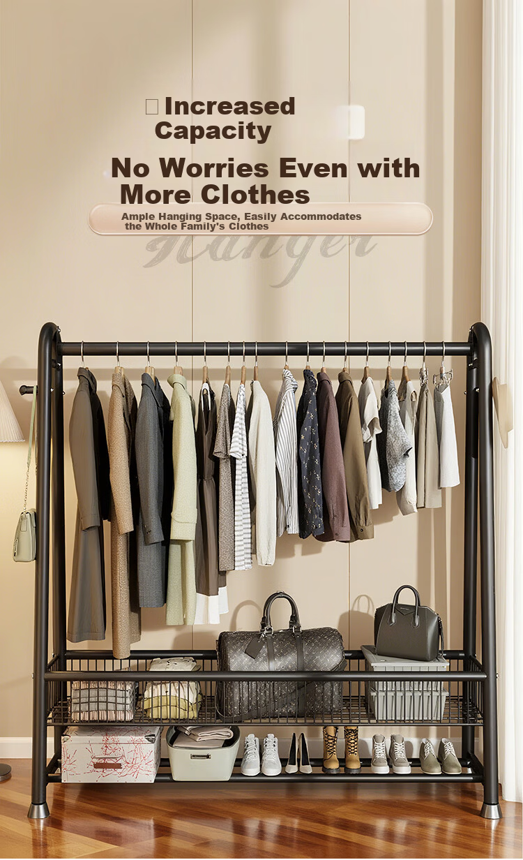 Youqin Floor Coat Rack Bedroom Household Mobile Multifunctional Clothes Drying Rack Thickened Multi-layer Storage Coat Rack 7