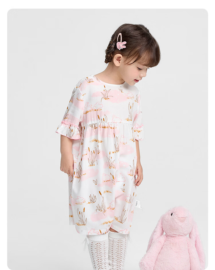 Balabala Baby Dress Summer Girls Nightgown Air Conditioning Clothes Anti-Cold Children's Home Dress Sweet Cute 25