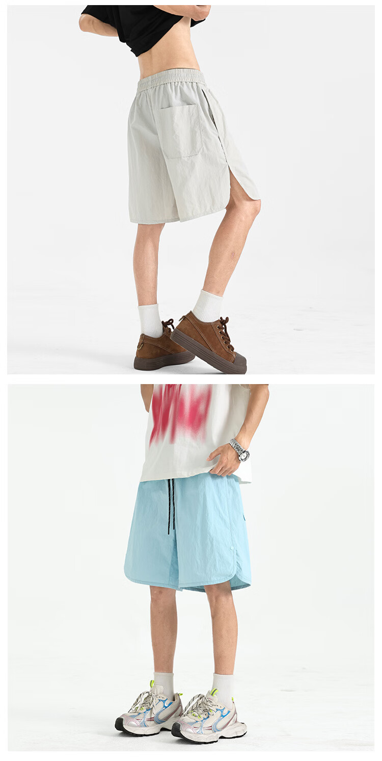 NASA GISS Men's Shorts Trendy Brand Summer Ice Silk Lightweight Soft Loose Quick-Dry Breathable Buttoned Five-Point Pants Light Purple XL 5