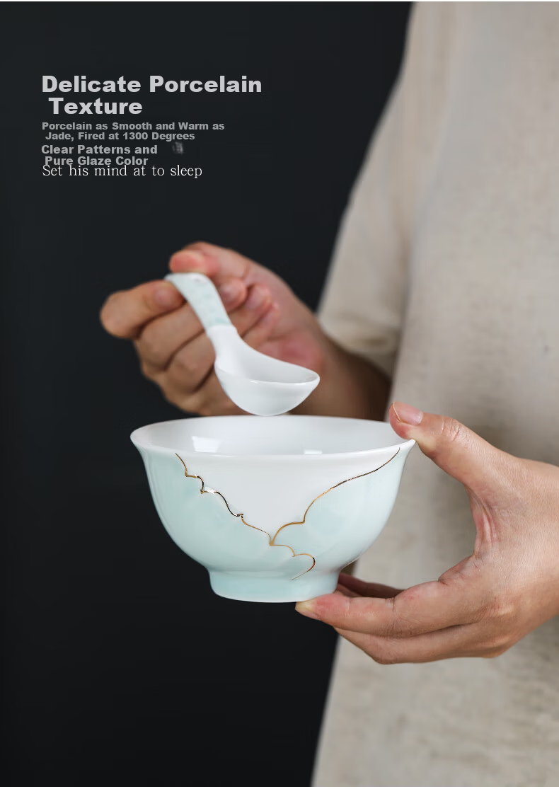 MULTIPOTENT Soup Spoon Small Rice Spoon Yi He Underglaze Color Retro Blue and White Round Bottom Set of 6 Spoons 13
