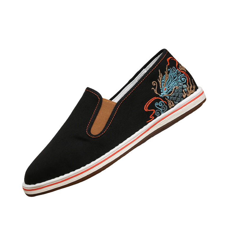 Laomeihua Classic Style [Qilin Embroidery] Traditional Beijing Cloth Shoes Men's Casual Shoes Trendy Versatile Sneakers Black Size 42