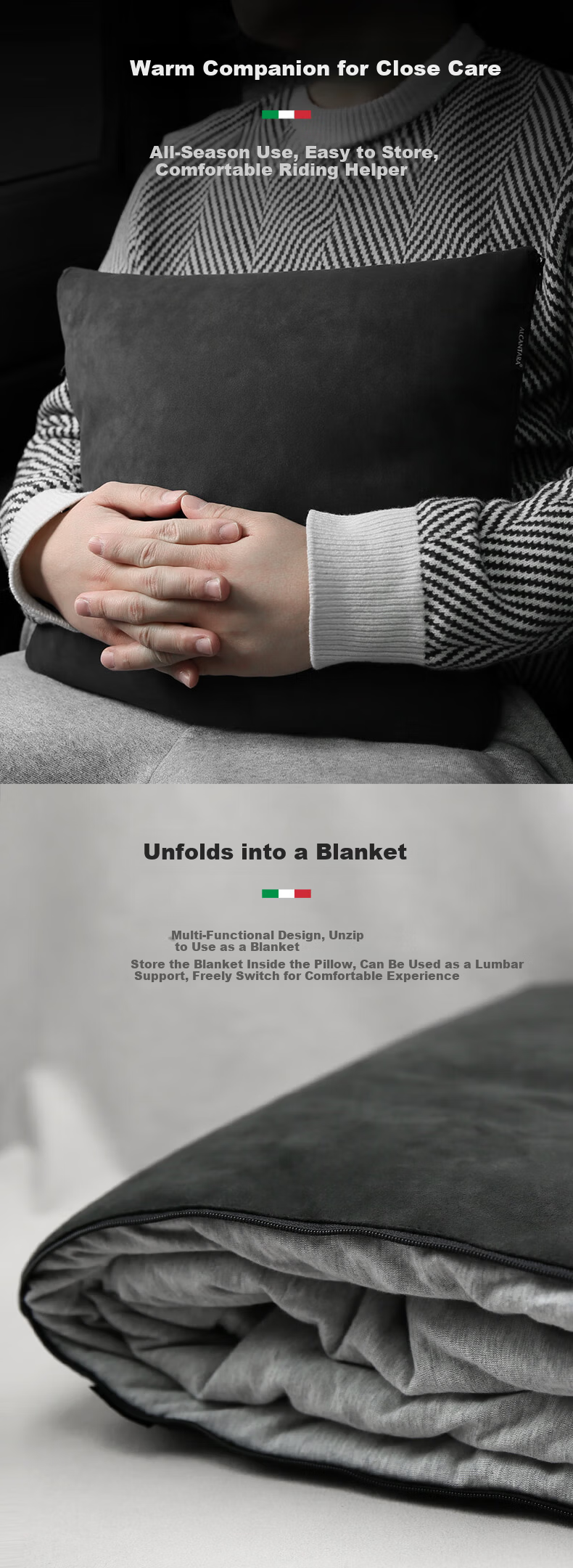 BIMLL Alcantara Car Pillow Blanket Dual-Use Foldable Rear Seat Sleeping Two-in-One Office Air Conditioning Blanket 2