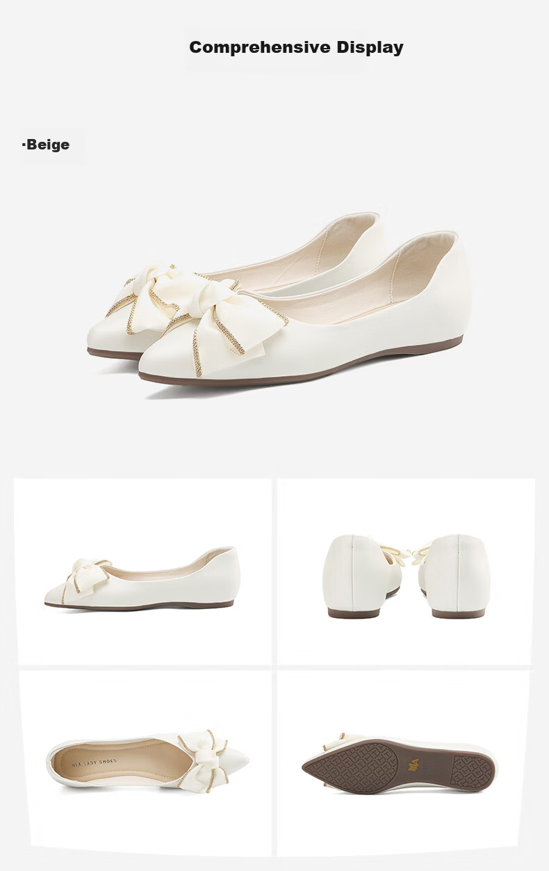 HLA Women's Elegant Commuter Low-Cut Bow Soft Sole Slip-On Flats HDADXW1CEN198 Beige Size 36 12